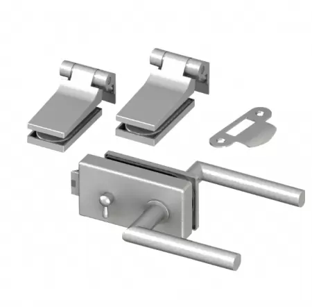 Glass Patch Lock set, Square Type with mechanical latch - Glass Door Lock with mechanical latch and square cover